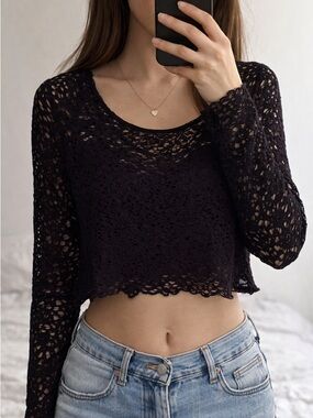 Hollister Black Crochet Long-Sleeve Crop Top